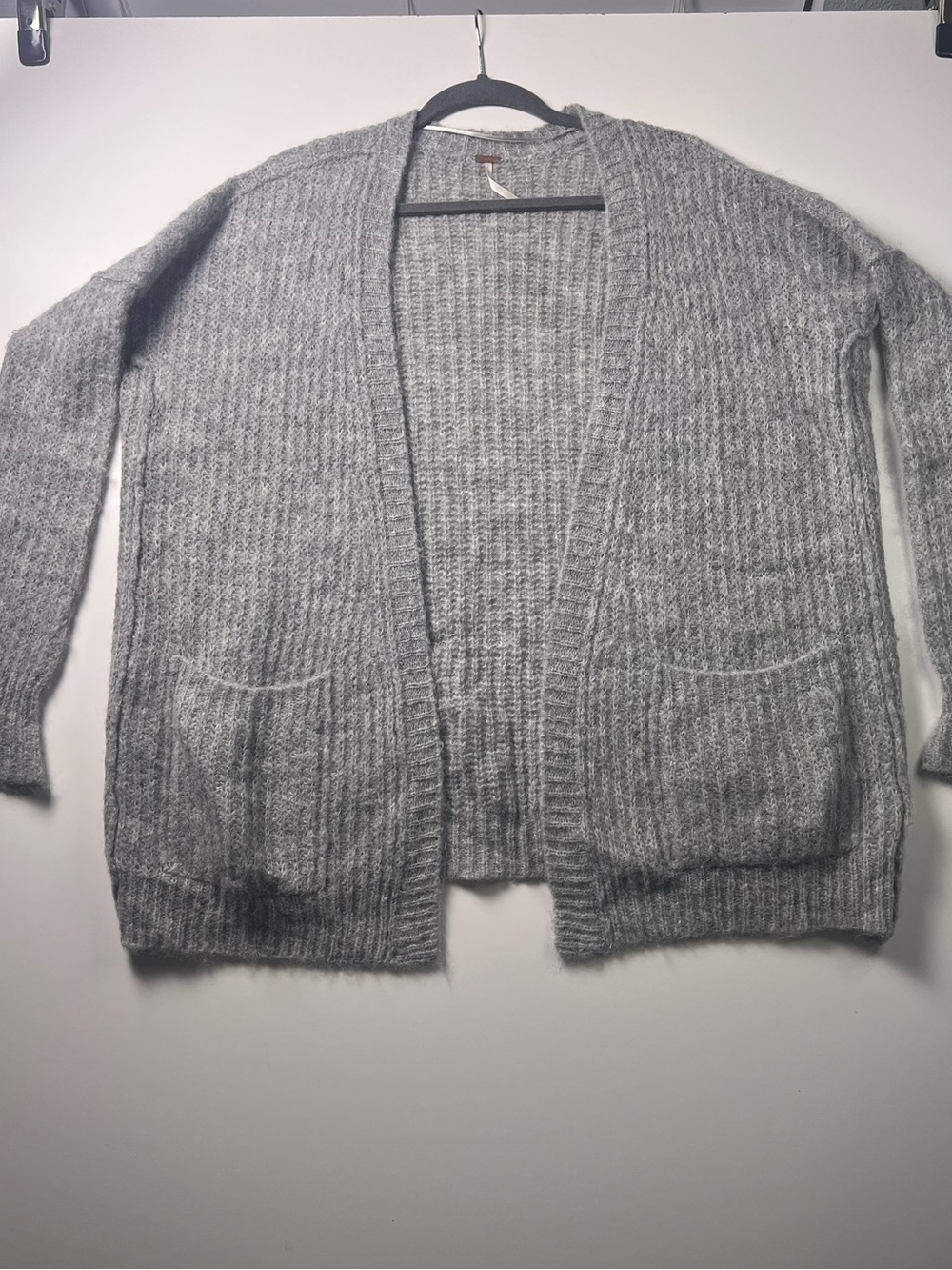 Free People Weekend Getaway Alpaca Cardigan Sweater Grey Open Front Oversized S